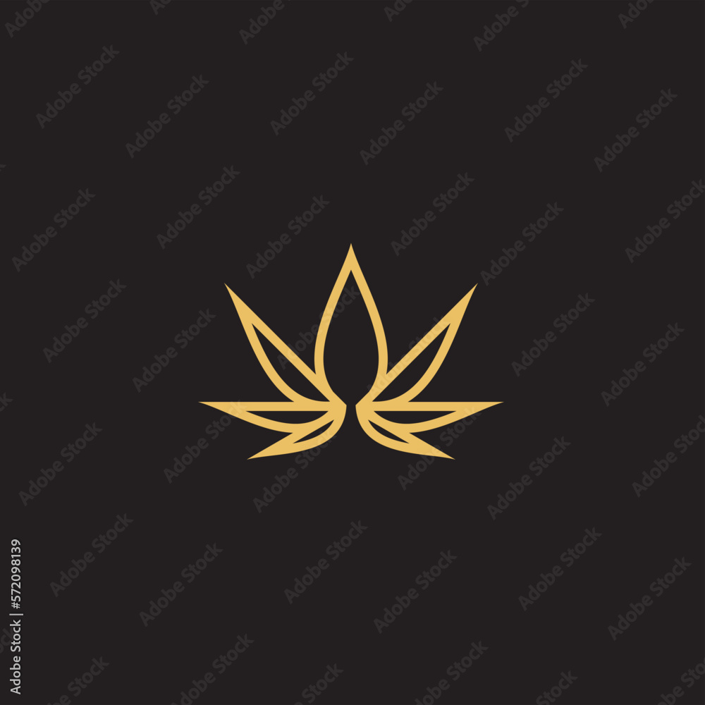 cannabis abstract minimalist gold line logo of a cannabis leaf for your brand. cannabis abstract minimalist gold line logo of a cannabis leaf for your brand.