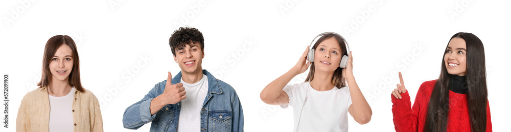 Collage with photos of teenagers on white background Collage with photos of teenagers on white background