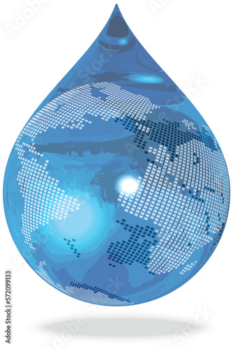 水滴で表現する地球の環境問題　欧米　アフリカ　ベクターイラストレーション
