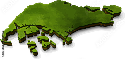 Mini map of Singapore with realistic green grass and ground. 
