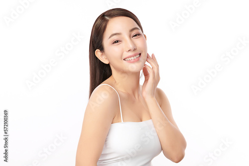 Beautiful young asian woman with clean fresh skin on white background, Face care, Facial treatment, Cosmetology, beauty and spa, Asian women portrait.