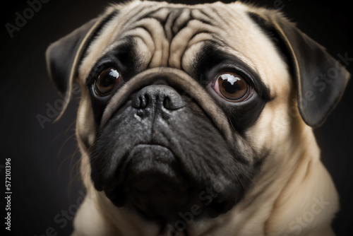 Pug dog portrait. Close-up portrait of Pug. Lovely portrait of pug. Generated by AI © D.Myts