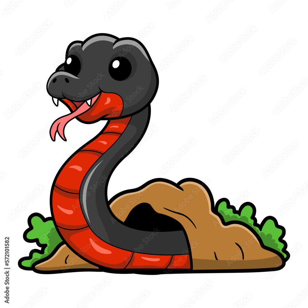 Cute red bellied black snake cartoon out from hole Cute red bellied black snake cartoon out from hole