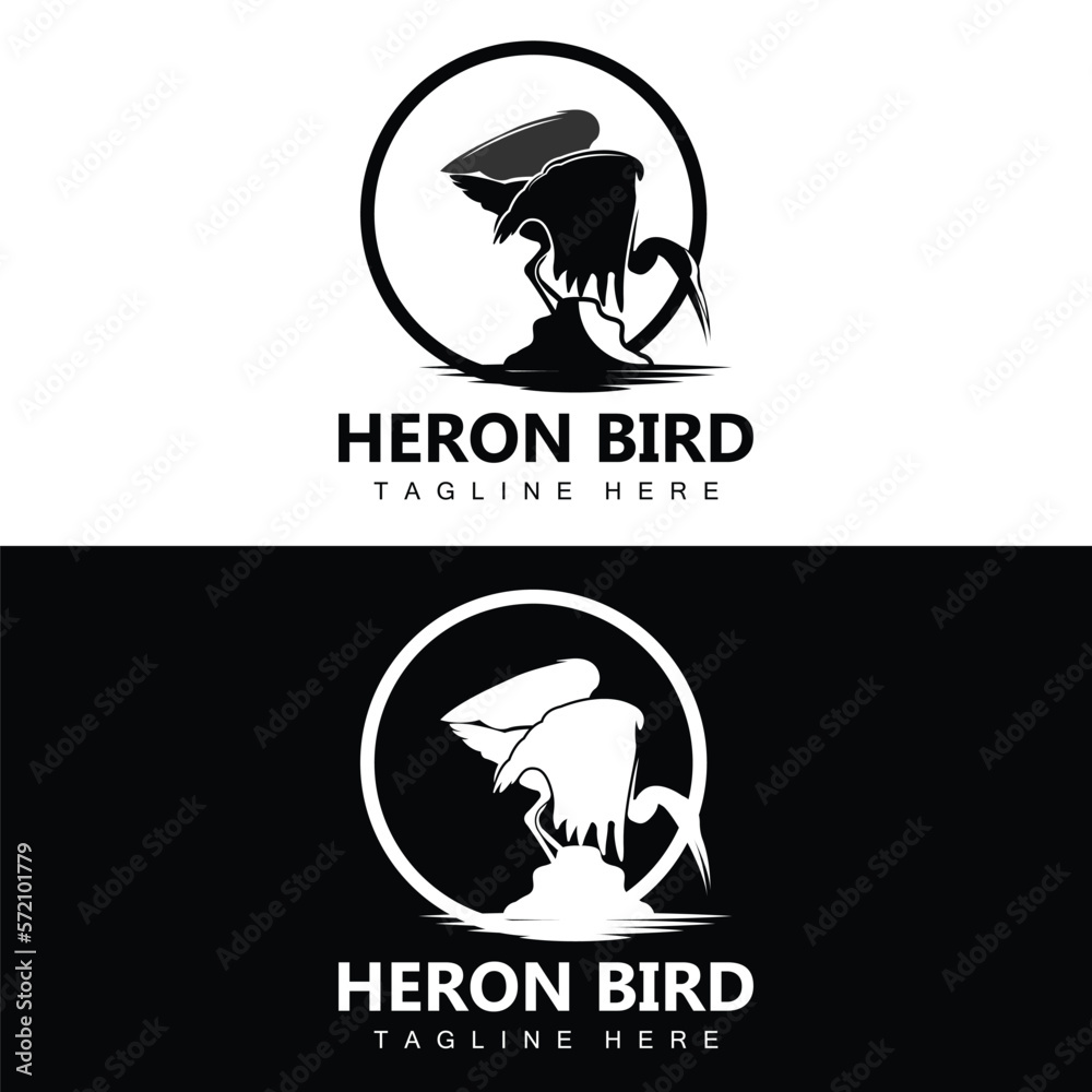 Bird Heron Stork Logo Design, Birds Heron Flying On The River Vector, Product Brand Illustration Bird Heron Stork Logo Design, Birds Heron Flying On The River Vector, Product Brand Illustration