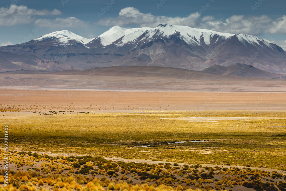 Atacama Desert dramatic volcanic landscape at Sunset, Chile, South America