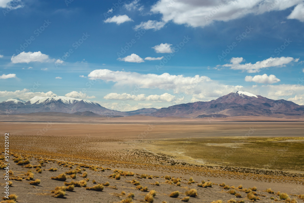 Atacama Desert dramatic volcanic landscape at Sunset, Chile, South America