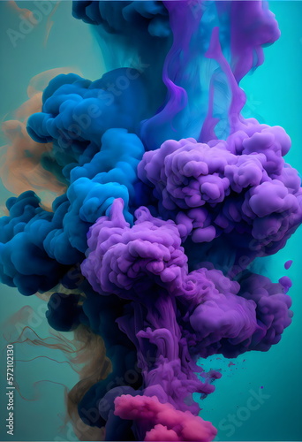 Blue, purple, cyan swirling smoke graphic background, created with generative ai 
