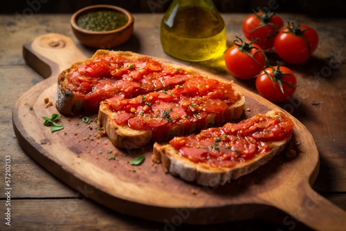 Catalan-style Toast with Tomato, Garlic and Olive Oil: Savory Mediterranean Bruschetta - AI Generative