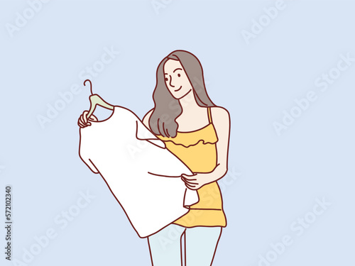 Woman pick her fashion outfit to hangout simple korean style illustration