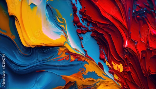 Background mixed liquid paint red  yellow  blue colors. Luxury marble texture. Marble wallpaper oil slick watercolor. liquid oil background. generative ai