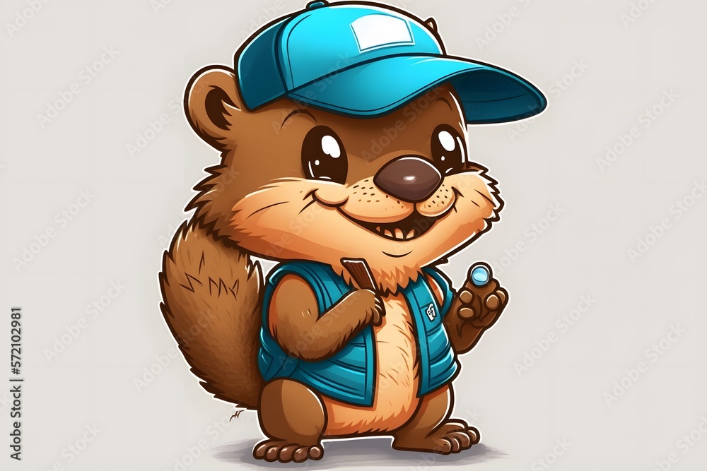 Naklejka premium cartoon beaver smiling created using AI Generative Technology
