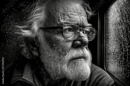 Obraz na plátne elderly man's creative self-portrait captured in black and white, generative ai