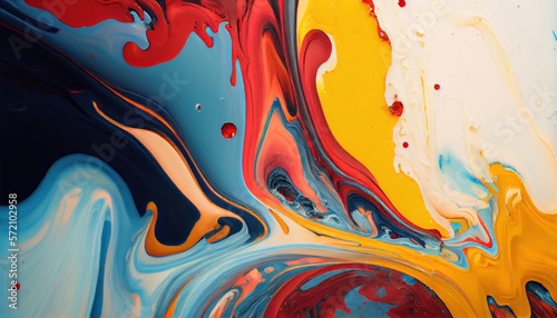 Background mixed liquid paint red, yellow, blue colors. Luxury marble texture. Marble wallpaper oil slick watercolor. liquid oil background. generative ai photo