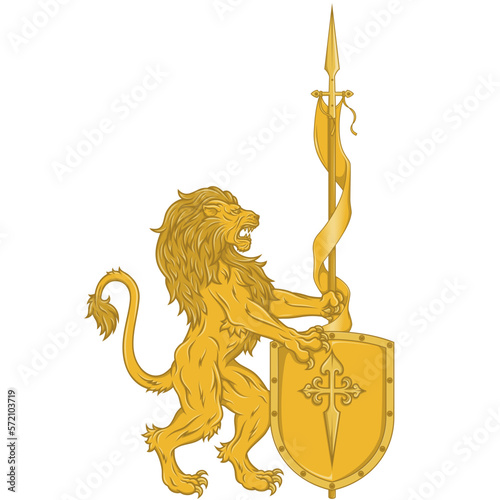 Vector design of lion with pennant and shield