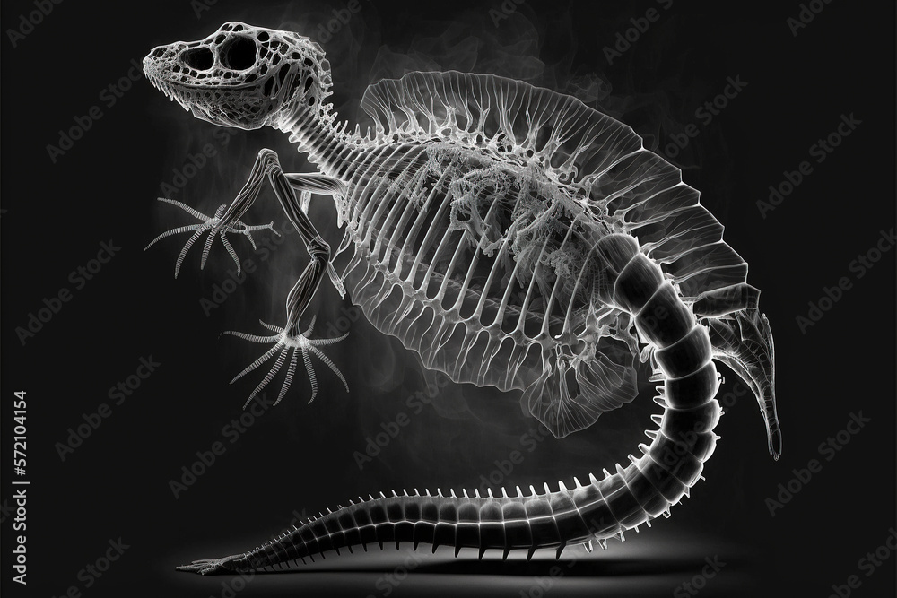 Reptile xray style. Xray of Raw whole chicken. Creative Art abstract