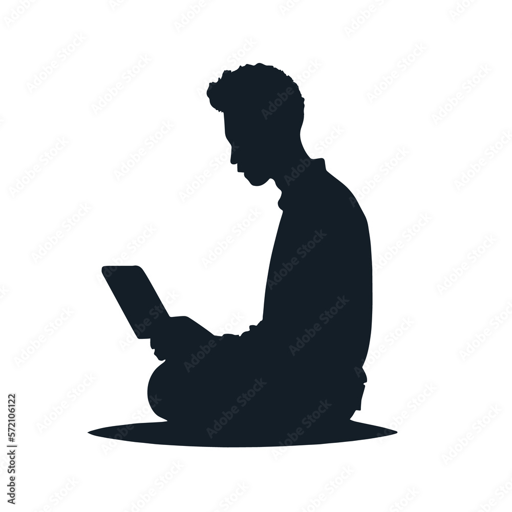 Silhouette of a person looking at an electronic device, Designed with AI generation