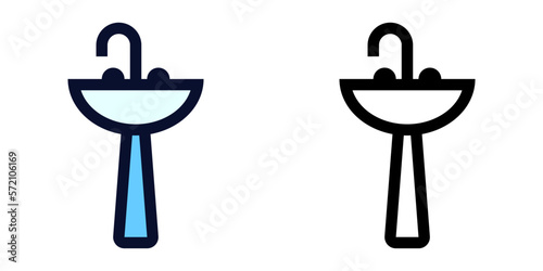 Bathroom Basin. Color and Line Icons