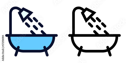 Bathtub Shower. Color and Line Icons