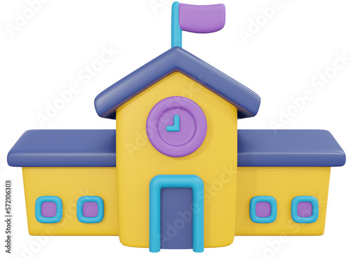 3D Rendering back to school elevation  building cartoon style. 3D Render illustration.