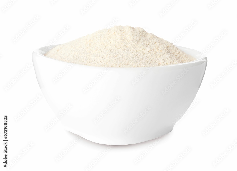 Bowl with quinoa flour on white background Bowl with quinoa flour on white background