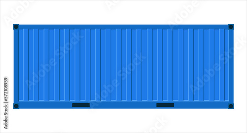 Blue container for cargo transportation on a white background. Shipping container. Metal container. 
