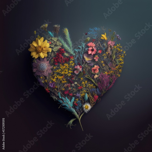 Wildflower heart wallpaper, Made by AI,Artificial intelligence © waranyu