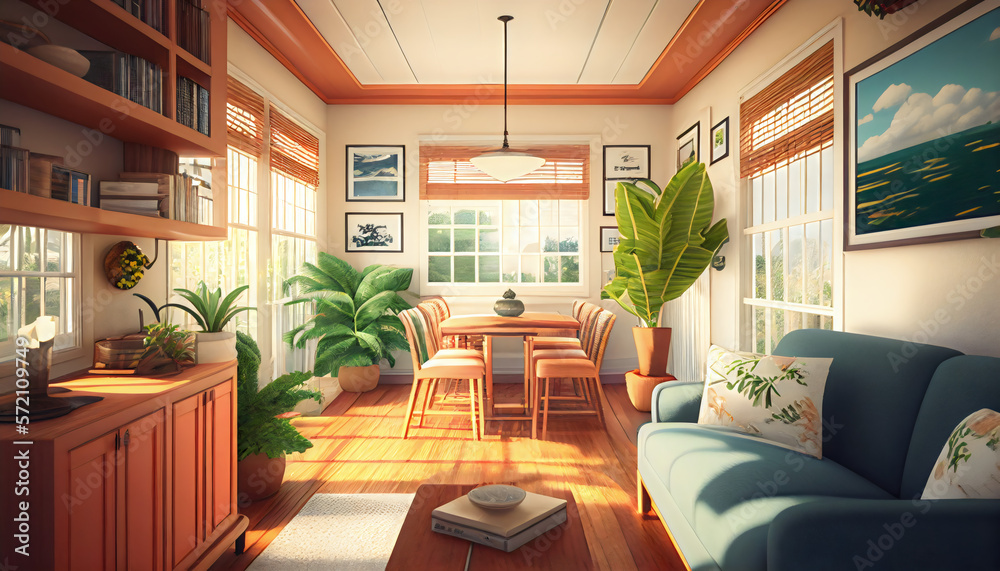 Fototapeta premium cozy living room interior with sofa, blanket and table