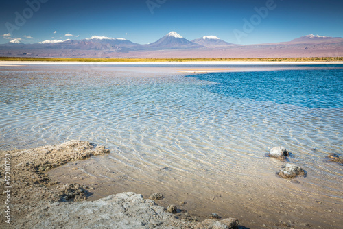 Obraz na płótnie Licancabur with reflection lake and volcanic landscape at Sunset, Atacama, Chile w salonie