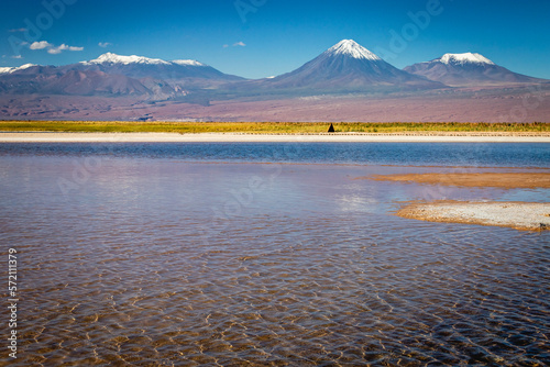 Obraz na płótnie Licancabur with reflection lake and volcanic landscape at Sunset, Atacama, Chile w salonie