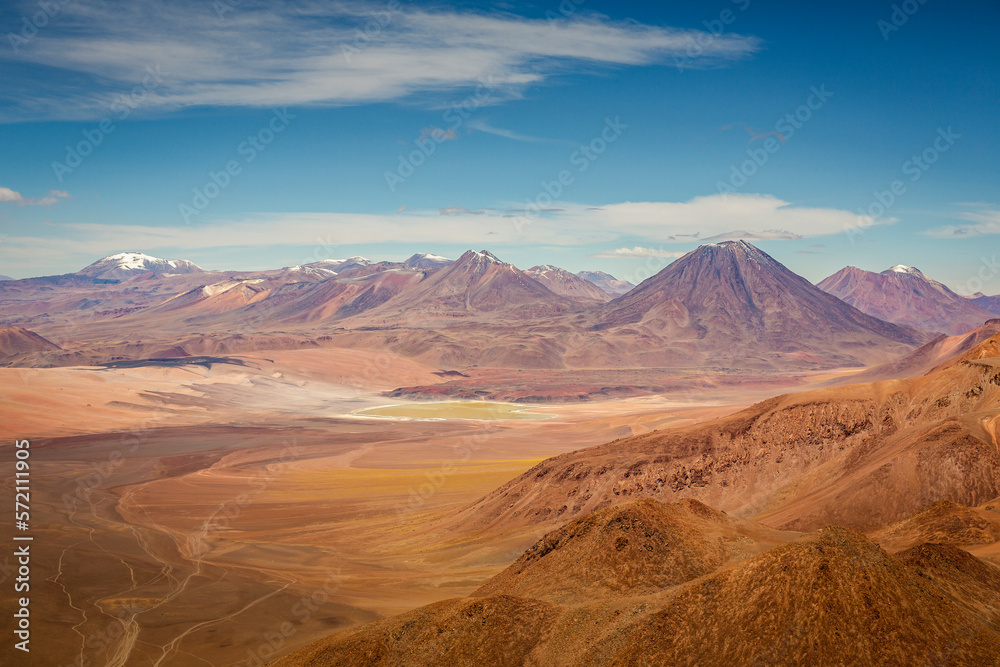 Atacama Desert dramatic volcanic landscape at Sunset, Chile, South America