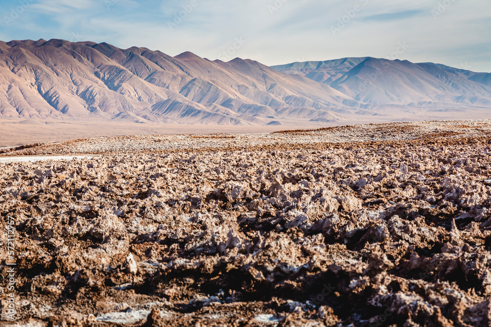 Atacama Desert dramatic volcanic landscape at Sunset, Chile, South America
