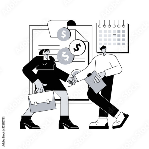Promissory note abstract concept vector illustration. Commercial paper form, simple loan agreement, payment promise, financing source, legal document, demand payment, student loan abstract metaphor.