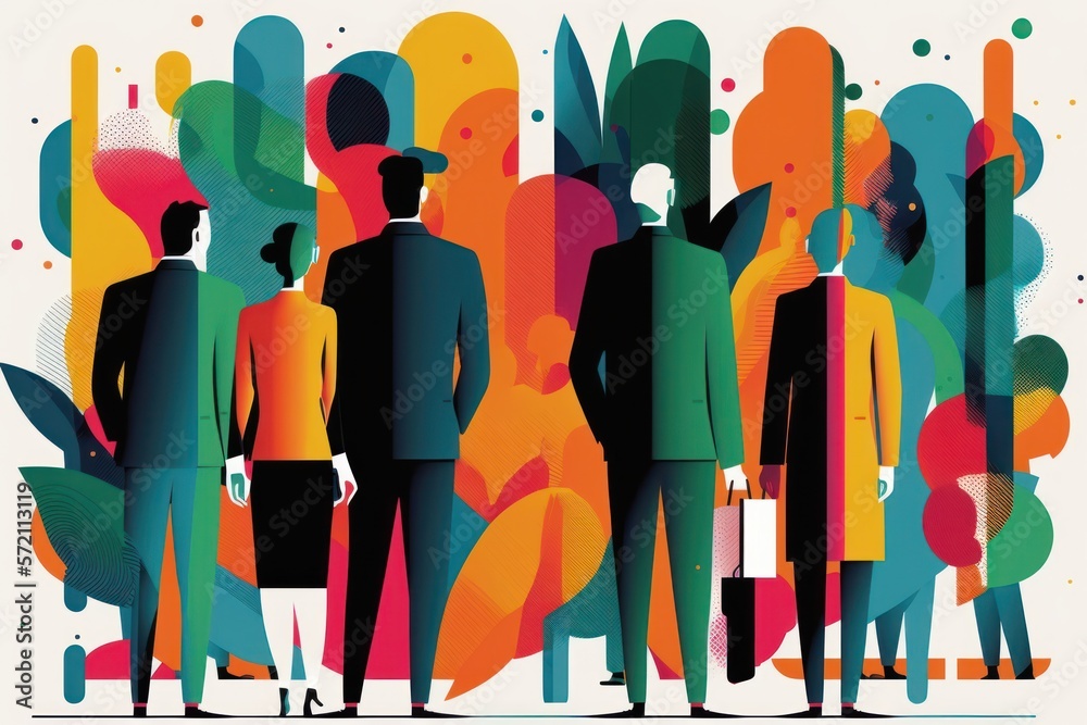 A group of modern people, colourful and abstract illustration, Generative AI A group of modern people, colourful and abstract illustration, Generative AI