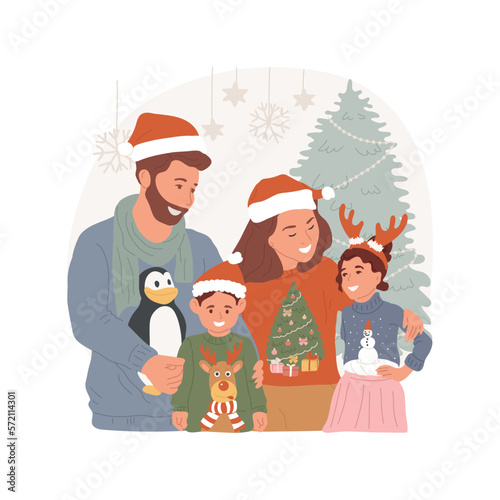 Family sweater isolated cartoon vector illustration. Family wearing funny sweaters with similar design, winter holiday fun, celebrating Christmas together, parents and children vector cartoon.