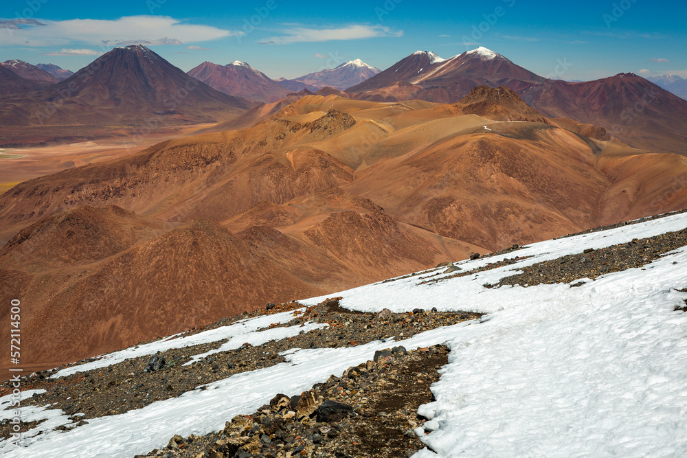 Atacama Desert dramatic volcanic landscape at Sunset, Chile, South America