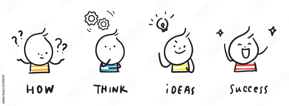 (4in1) How, Think, Ideas, Success, Collection of hand drawn business worker icons. Vector illustration. (4in1) How, Think, Ideas, Success, Collection of hand drawn business worker icons. Vector illustration.