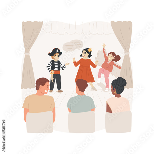 Children performance isolated cartoon vector illustration. Neighborhood cultural diversity, community art fest, children perform on stage outdoor, local event, kids performance vector cartoon.