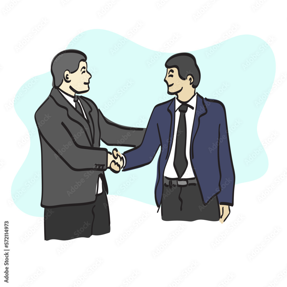 line art hakf length two businessmen making handshake illustration vector hand drawn isolated on white background line art hakf length two businessmen making handshake illustration vector hand drawn isolated on white background