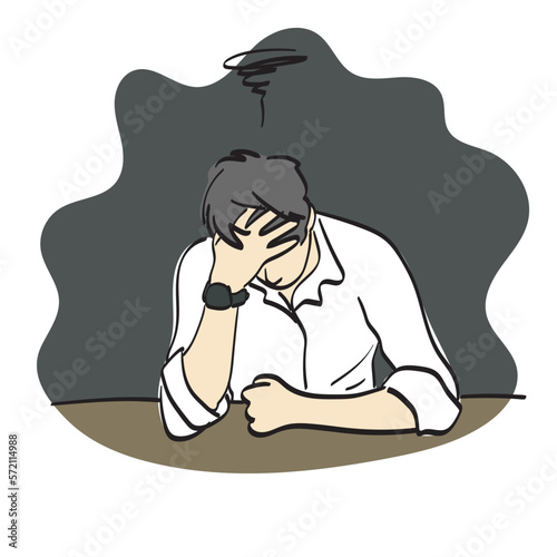 line art depressed businessman holding head in hand illustration vector hand drawn isolated on white background