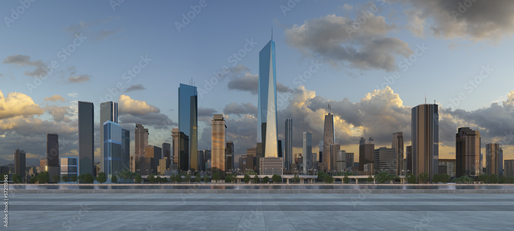 3D rendering of a modern city with a beautiful view