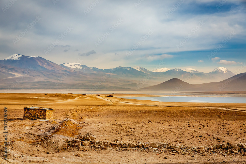 Altiplano volcanic landscape of Potosi Region with lakes and valleys, Bolivia