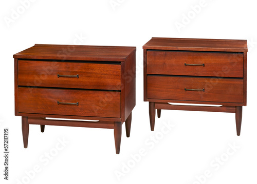 Red mid-century modern wood nightstands silhouette. Atomic retro bedroom furniture. No background PNG