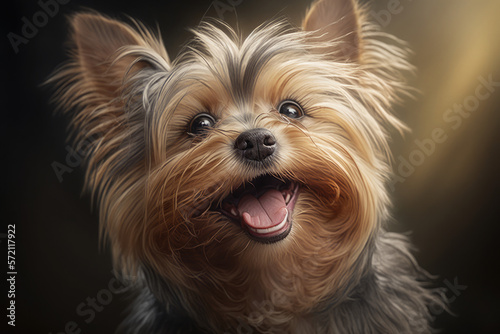 Cute and happy Yorkshire Terrier  yorkie  with mouth open  smiling