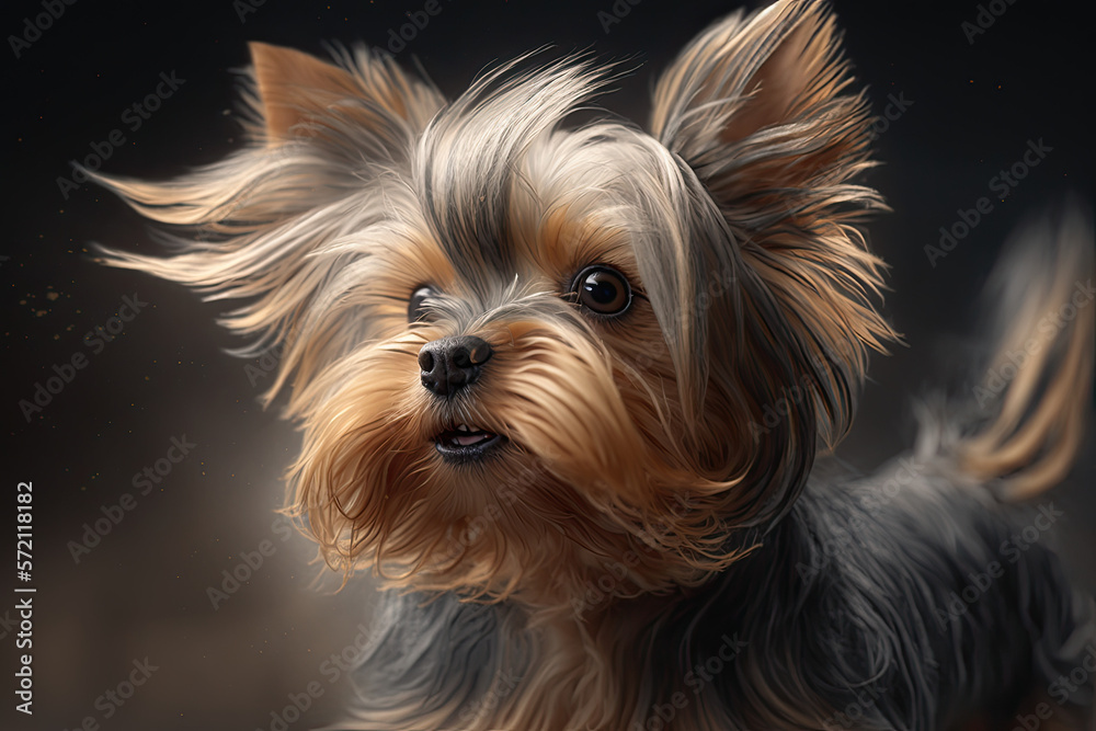 A cute Yorkshire Terrier, yorkie, inside having fun, playful. A cute Yorkshire Terrier, yorkie, inside having fun, playful.
