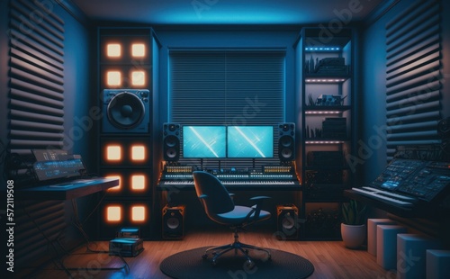Interior of recording studio home, music studio, estúdio de música, GENERATIVE AI photo