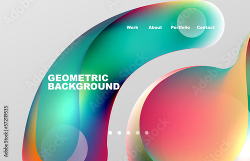 Landing page abstract liquid background. Flowing shapes, round design and circle. Web page for website or mobile app wallpaper
