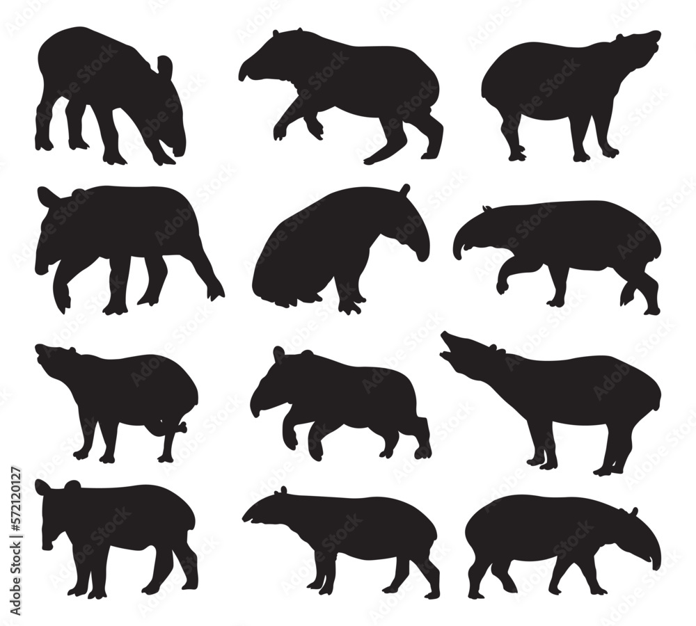Set tapir silhouette vector illustration.