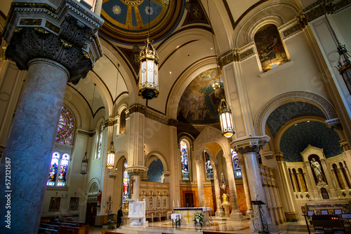 Bronx, NY - USA - Feb 11, 2023 Interior of the Byzantine Revival-style St. Raymond's Church, a parish church in the Bronx. Designed by George H. Streeton in 1898 and dedicated to Raymond Nonnatus. photo