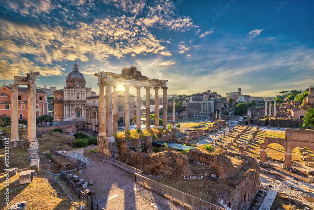 Fototapeta premium Rome Italy, sunrise city skyline at Roman Forum and Rome Colosseum