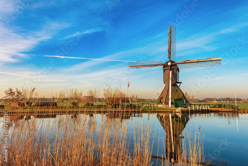 Rotterdam Netherlands, nature landscape of Dutch Windmill at Kinderdijk Village